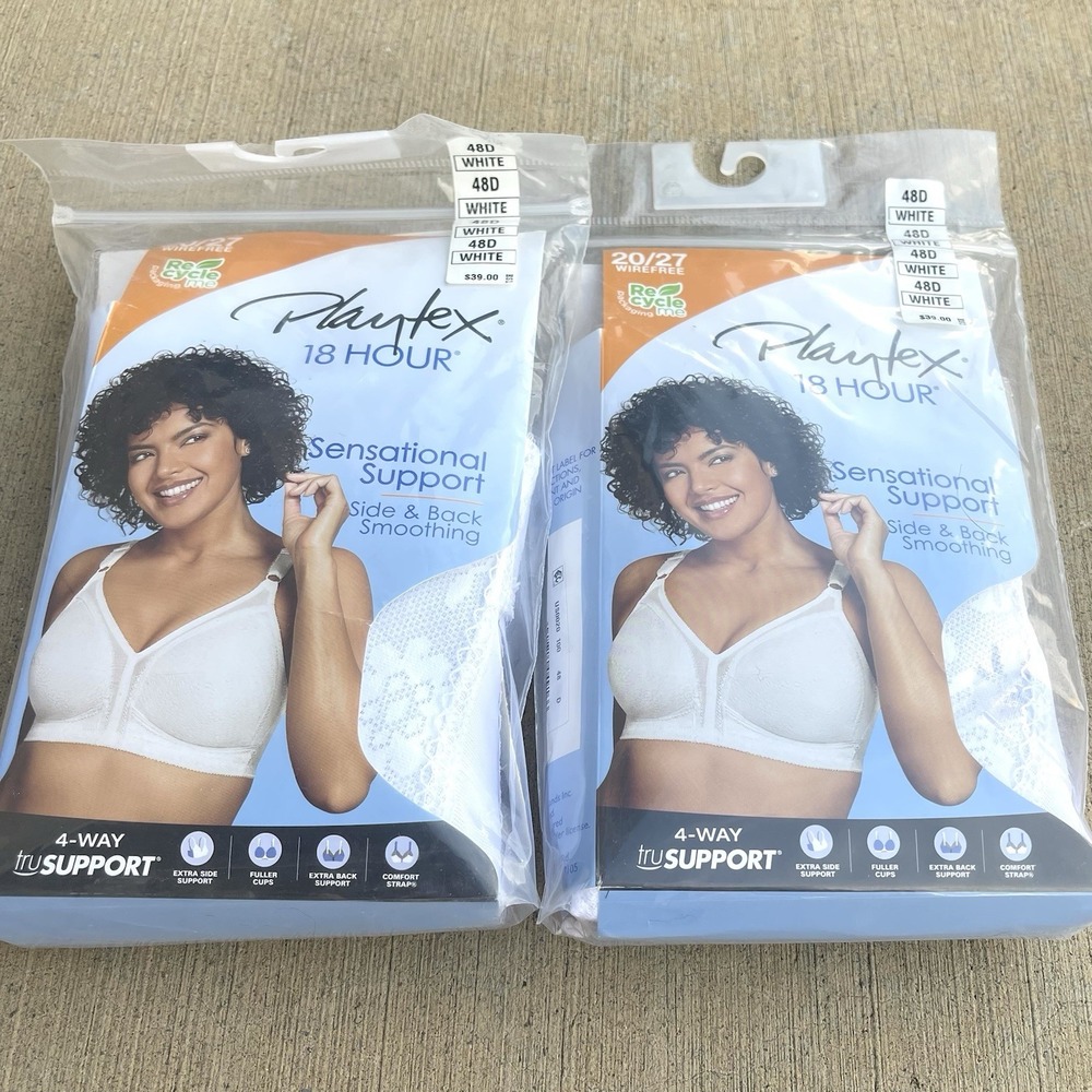 Playtex 18 Hour Sensational Support Wireless Bra Womens Size 48D White Unpadded